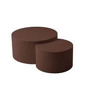 Simplie Fun Handcrafted Relief Mdf Nesting Table Set Of 2, Round And Half Moon Shapes, Brown