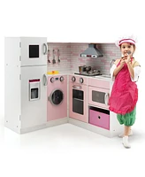 Sugift Corner Play Kitchen Wooden Toy Set with Sound and Light