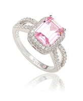 Suzy Levian New York Sterling Silver Cubic Zirconia Pink Engagement Ring