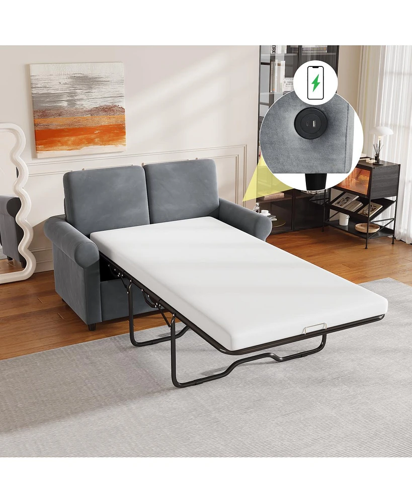 Simplie Fun 58.3 Pull Out Sofa Bed, Sleeper Sofa Bed With Premium Twin Size Mattress Pad, 2-In-1 Pull Out