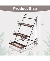 3-Tier Metal Plant Stand with Wheels and Handle for Balcony