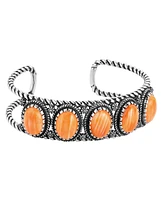 American West Jewelry Sterling Silver Women's Cuff Bracelet Orange Spiny Gemstone 5-Stone Design Size Small - Large