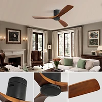 Sofucor 52" Flush Mount Ceiling Fan, Remote, 3 Walnut Blades, Dc Motor, 6-Speed