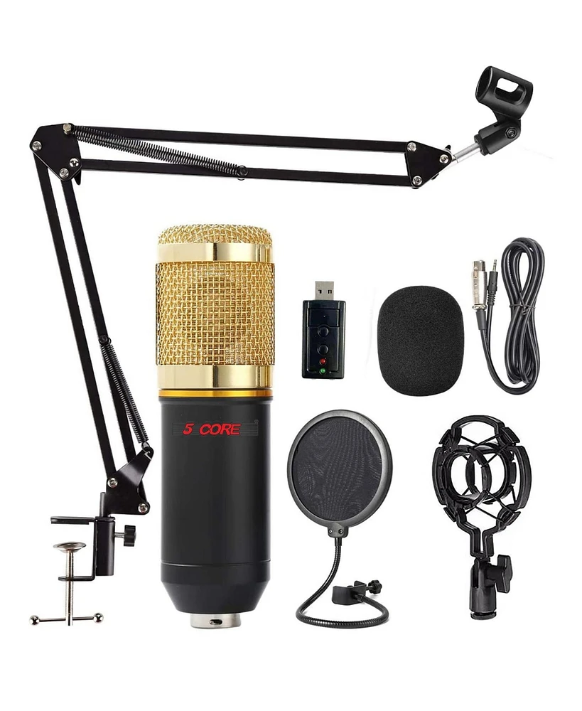 5 Core Recording Microphone Podcast Bundle • Professional Condenser Cardioid Mic Kit • w Boom Arm - Rec Set