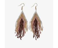 Ink + Alloy Haley Stacked Triangle Beaded Fringe Earrings Mixed Metallic