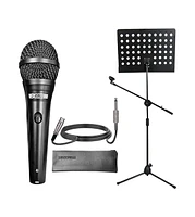 5 Core Handheld Dynamic Microphone & Tripod Metal Stand w Sheet Music Included Vocal Xlr Wired Mic Mus Mh+ND58BLK