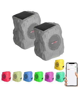 5 Core Outdoor Speakers Bluetooth 2Pcs Wireless Waterproof Patio Garden Speaker Rechargeable Solar Led Rock Garden Speaker Grdnspk Sp Gry 2PCS