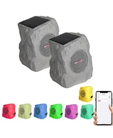 5 Core Outdoor Speakers Bluetooth 2Pcs Wireless Waterproof Patio Garden Speaker Rechargeable Solar Led Rock Garden Speaker Grdnspk Sp Gry 2PCS