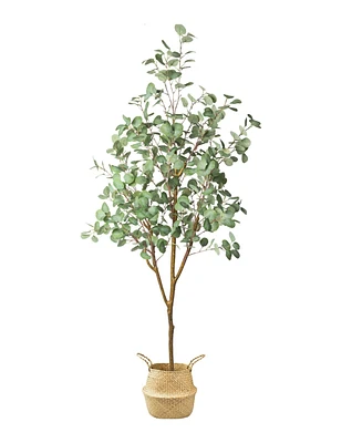 6ft Artificial Eucalyptus with Woven Seagrass Plant Basket