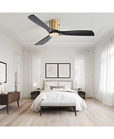 Sofucor 52" Low Profile Ceiling Fan, No Light, 3 Carved Wood Blades, Dc Motor