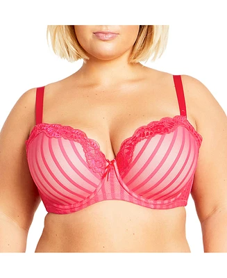 City Chic Plus Fifi Contour Stripe Mesh Lace Bra