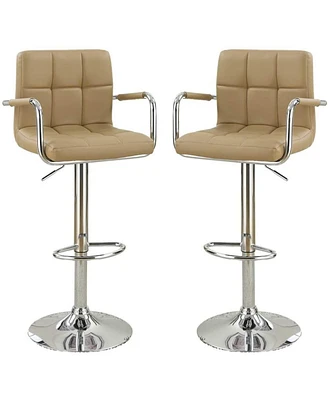 Simplie Fun Set of 2 Brown Faux Leather Barstool Chairs