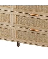 59.06"6-Drawers Rattan Storage Cabinet Rattan Drawer, For Bedroom, Living Room, Natural