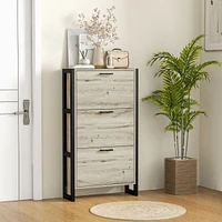 Industrial Shoe Cabinet with 3 Flip Drawers, Freestanding Storage for 15 Pairs, Walnut