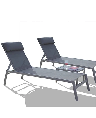 Simplie Fun 3-Piece Patio Lounge Set with Adjustable Backrest in Grey