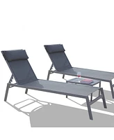 Simplie Fun 3-Piece Patio Lounge Set with Adjustable Backrest in Grey