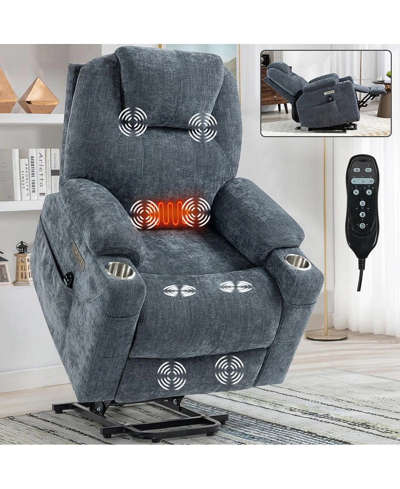 Simplie Fun Chenille Power Lift Recliner Chair with Massage and Heating - Blue