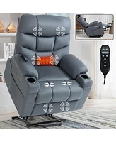 Simplie Fun Heavy Duty Power Lift Recliner Chair with Massage and Heating - Blue