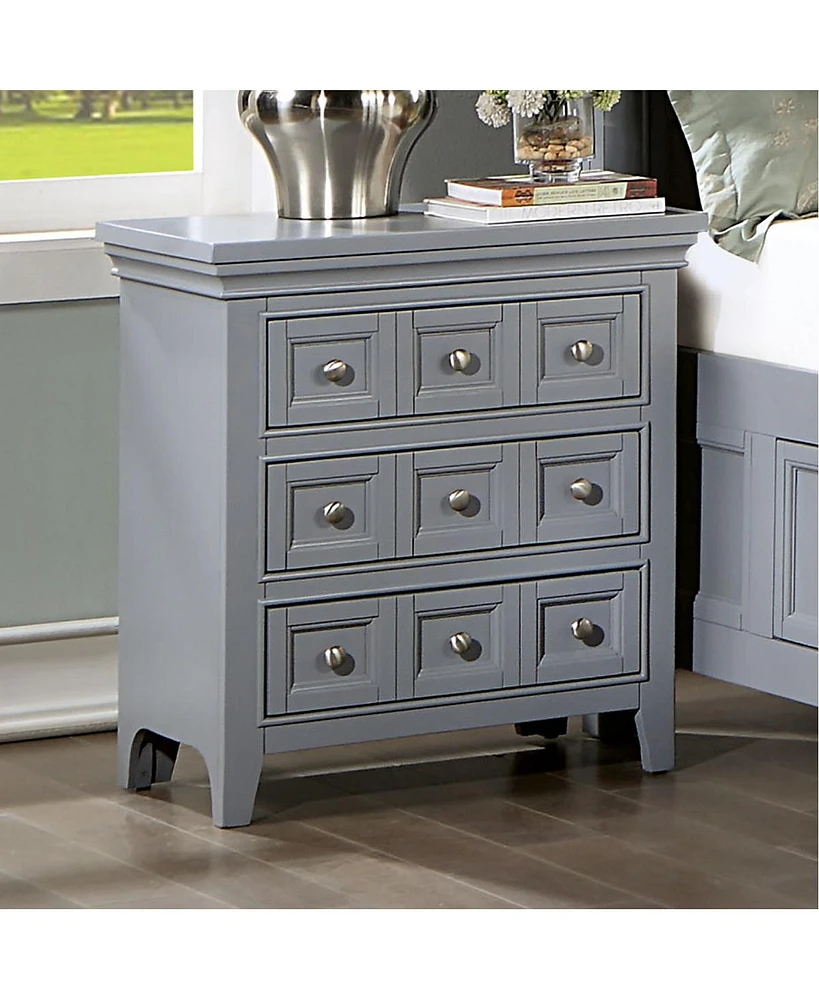 Streamdale Furniture Gray Solid Wood 3-Drawer Nightstand