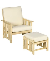 Simplie Fun Outdoor Wood Patio Furniture Set with Ottoman