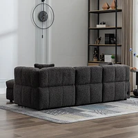 87.7" Sectional Sofa Cozy Teddy Fleece Fabric Sectional Sofa Couch With Two Usb Ports