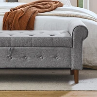 62" Bedroom Tufted Button Storage Bench, Linen Upholstered Ottoman,
