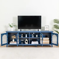 Streamdale Furniture 71" Stylish Tv Cabinet in Antique Blue, Solid Wood Frame, Glass Door & Metal Handle