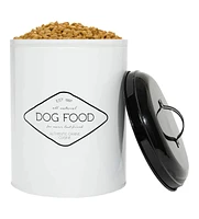 Amici Pet Buster Dog Food Metal Treat Storage Canister, 8.5 qt, White w/ Black Lid