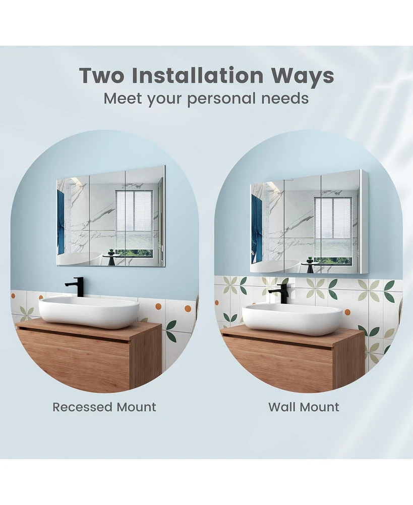 Slickblue Frameless Bathroom Wall Mounted Mirror Cabinet with 3 Doors and Adjustable Shelves