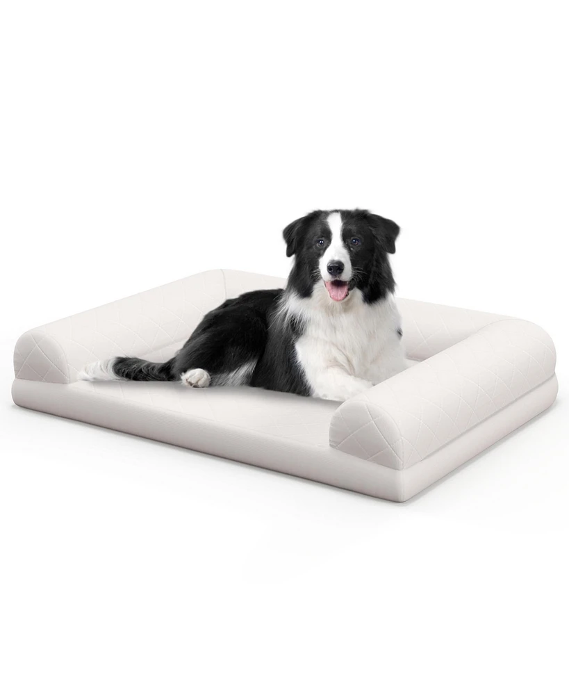 Slickblue Egg-Foam Dog Crate Bed with 3-Side Bolster and Removable Washable Cover