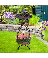 Slickblue Solar Outdoor Bird Bath Feeder Combo with Flower Planter Pedestal and Solar Lights