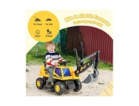 Slickblue Kids Astm Certificated Powered Ride On Bulldozer with Front Digger Shovel-Yellow