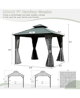 Mondawe Outdoor 10 x 10 ft Hardtop Gazebo Aluminum Frame Permanent Galvanized Steel Double Roof Canopy with Curtain and Netting Parties, Wedding, Outd