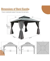 Mondawe 12 x 12ft Outdoor Gazebo, Hardtop Aluminum Metal Gazebo with Galvanized Steel Double Roof Canopy, Curtain and Netting for Patio, Backyard, Dec