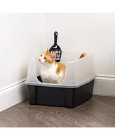 Iris Cat Litter Box with Shield and Scoop, Black