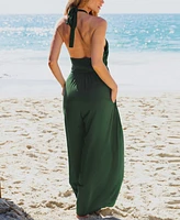 Cupshe Women's Forest Green Halterneck Keyhole Wide Leg Jumpsuit