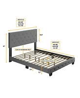 Chloe Linen Upholstered Platform Bed Frame with Adjustable Headboard