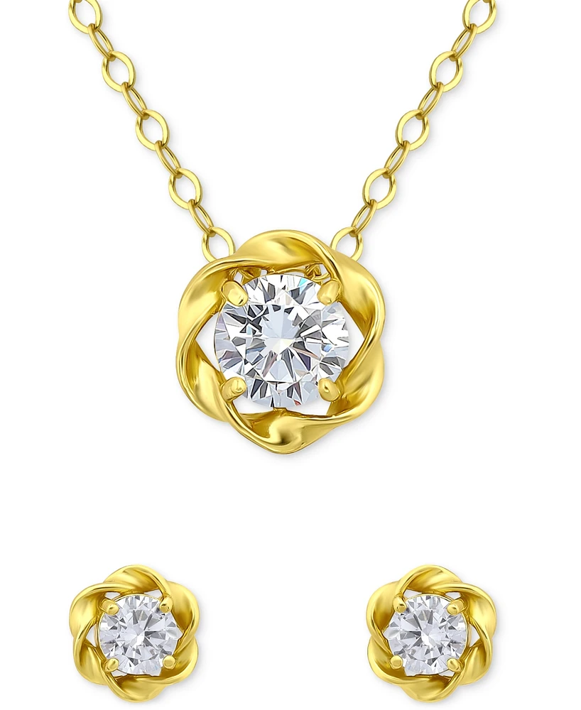 Giani Bernini 2-Pc. Set Cubic Zirconia Love Knot Pendant Necklace & Matching Stud Earrings in 18k Gold-Plated Sterling Silver, Created for Macy's