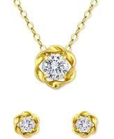 Giani Bernini 2-Pc. Set Cubic Zirconia Love Knot Pendant Necklace & Matching Stud Earrings in 18k Gold-Plated Sterling Silver, Created for Macy's