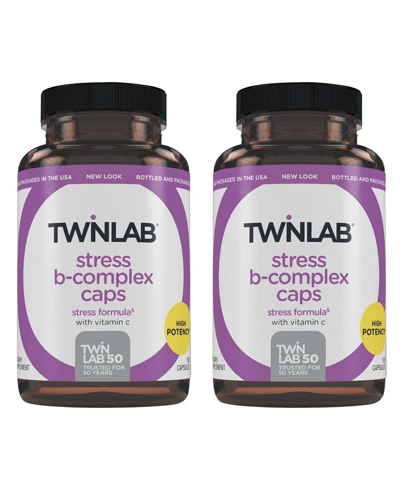 Twinlab Stress B-Complex Caps - Complete B-Complex & 1000 mg Vitamin C - Energy Support Supplement with Vitamin B12 and B6-100 Capsules (Pack of 2)