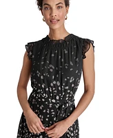 Dkny Women's Printed Ruffled Belted Midi Dress