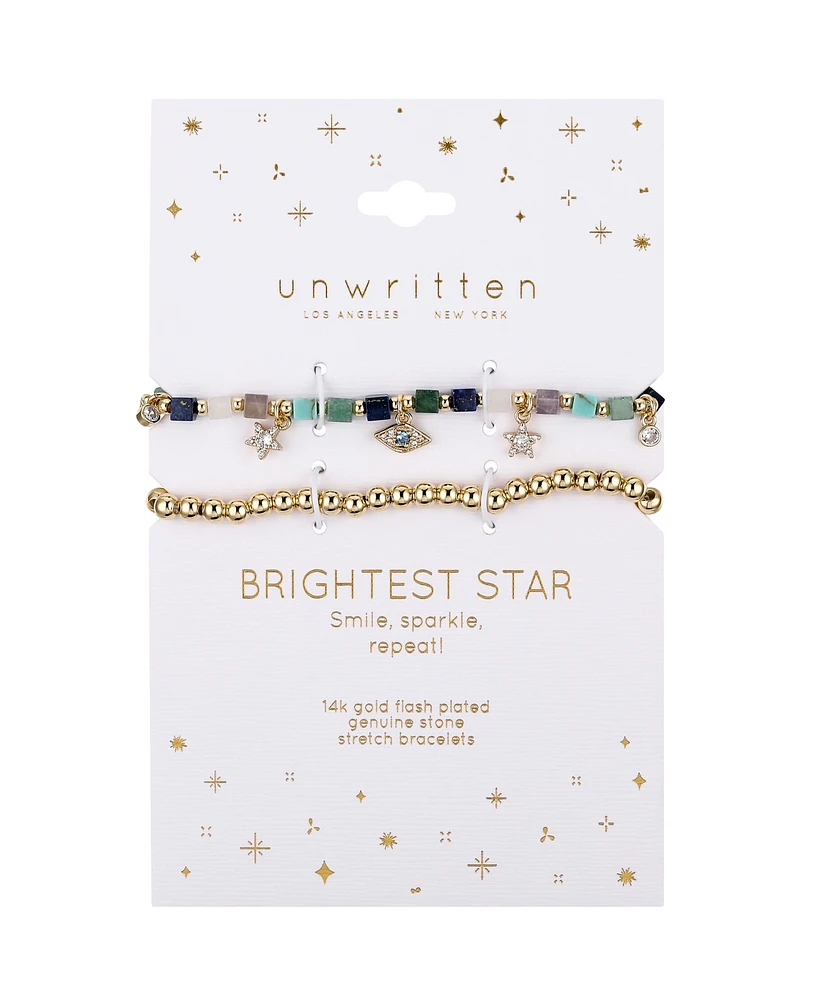 Unwritten Multi Color Stone Cubic Zirconia Evil Eye Star Beaded Stretch Bracelet Set