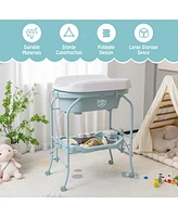 Costway Baby Changing Table with Bathtub, Folding & Portable Diaper Station Wheels