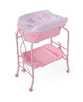 Costway Baby Changing Table with Bathtub, Folding & Portable Diaper Station with Wheels