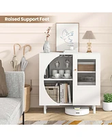 Costway Kitchen Sideboard Wooden Buffet Cabinet with Glass Holder & Tempered Glass Doors