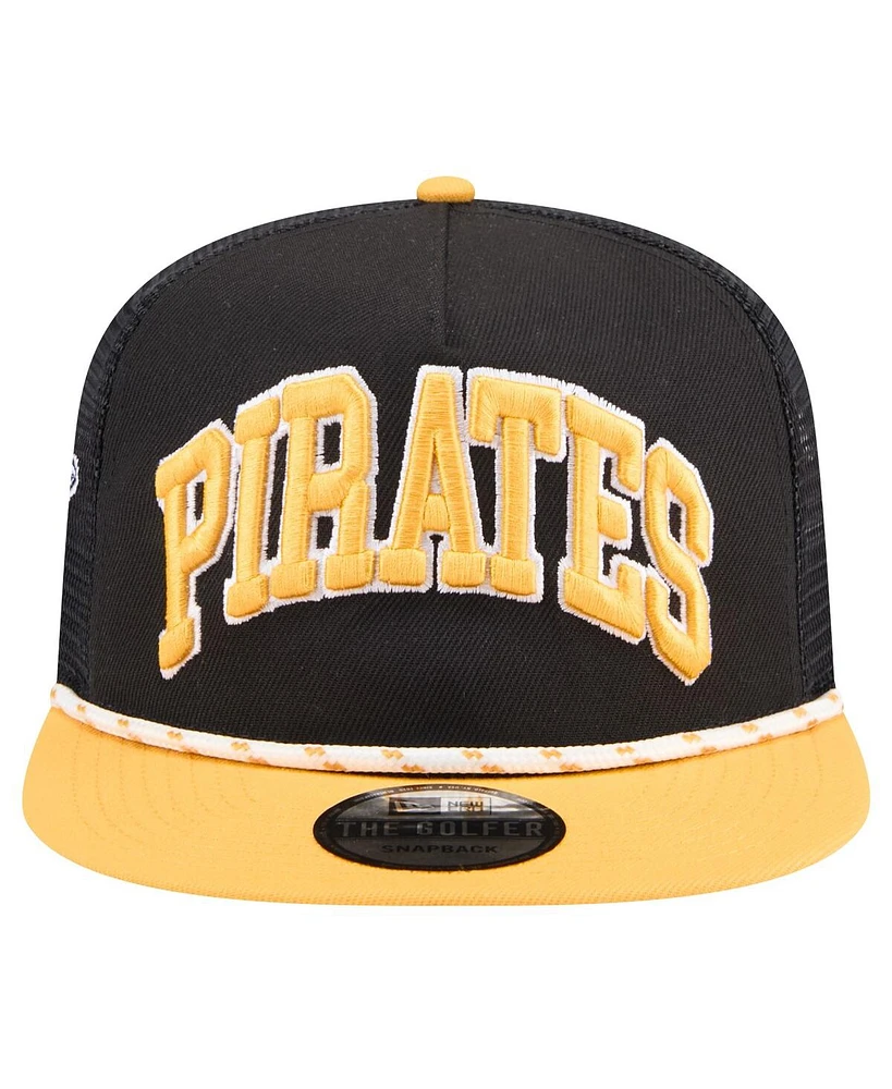 New Era Men's Black Pittsburgh Pirates Throwback Meshback Golfer Hat