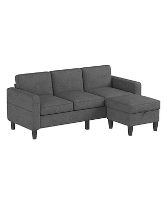 Simplie Fun Upholstered Sectional Sofa with Chaise Lounge & Ottoman - Gray