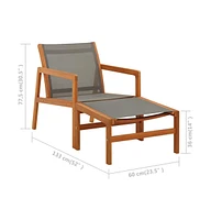 vidaXL Patio Chair with Footrest Gray Solid Wood Eucalyptus and Textilene