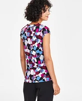 Kasper Petite Cowlneck Abstract-Print Knit Top