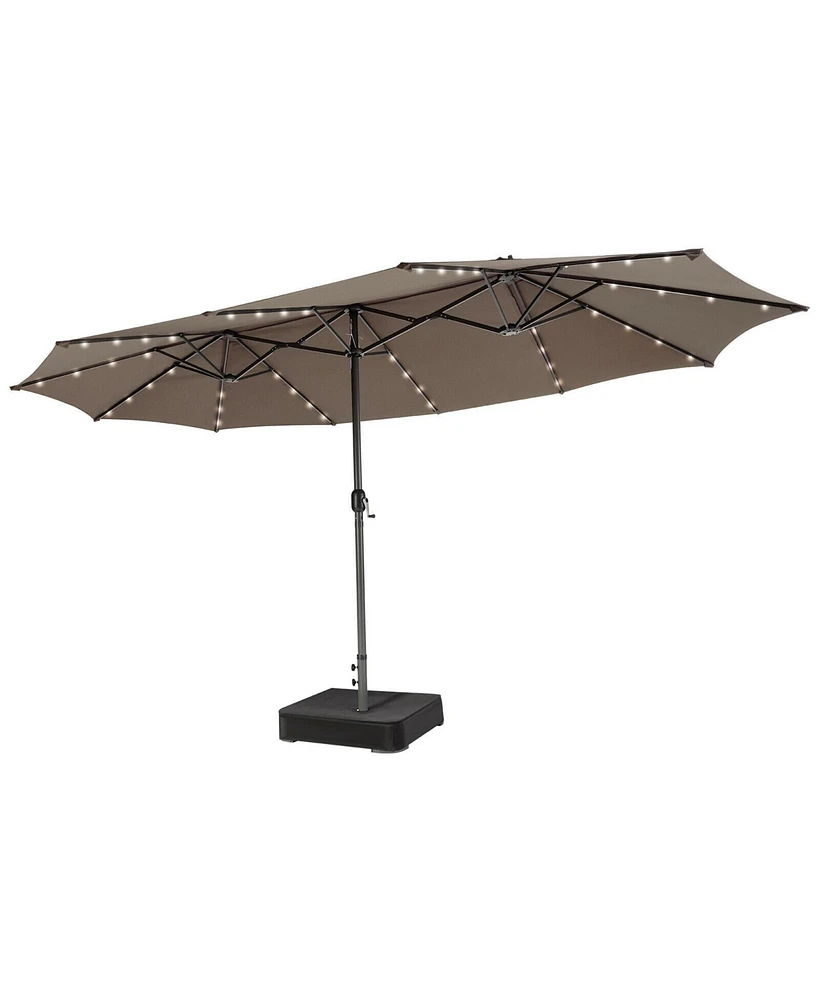 Gymax Outdoor 15' Double-Sided Patio Umbrella 48 Solar Led Lights Crank & Base Wine